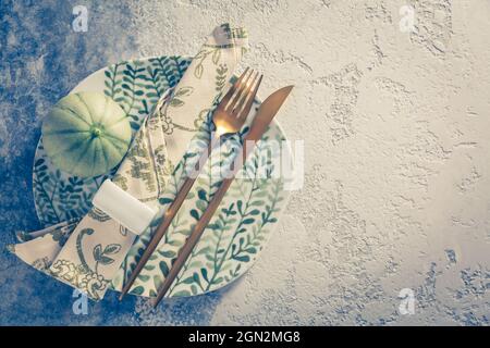 Place setting for Thanksgiving in vintage style copy space for your text Stock Photo