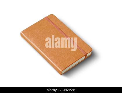 Leather closed notebook mockup isolated on white Stock Photo