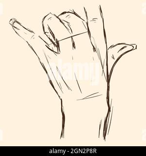 Line drawing of a wrist from the back of a hand Stock Vector