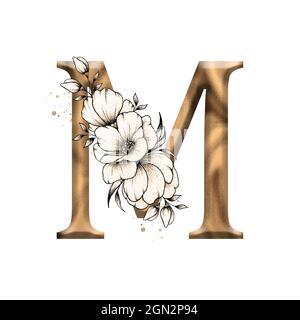 Graphic floral alphabet, gold letter O with vintage flowers bouquet  composition, unique monogram initial perfect for wedding invitations,  greetings Stock Photo - Alamy