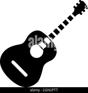 Acoustic Guitar Icon. Black Stencil Design. Vector Illustration. Stock Vector