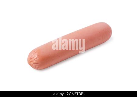 Fresh boiled sausage close-up isolated on white Stock Photo