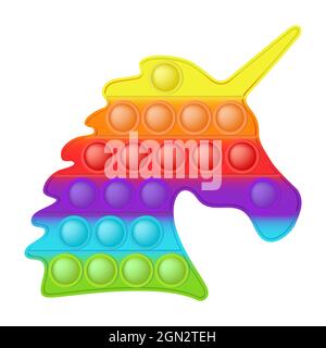 Pop it a fashionable silicon fidget toys. Addictive anti-stress unicorn toy in bright colors. Bubble sensory developing popit for kids fingers. Vector Stock Vector