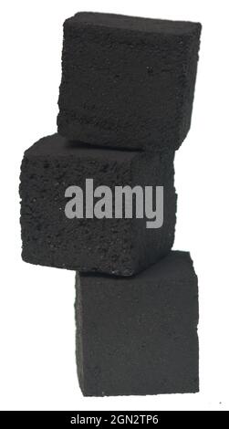 Charcoal cubes for hookah on white background Stock Photo