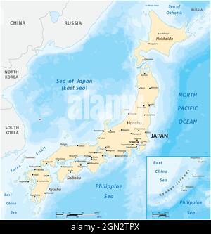 vector map of the East Asian island nation of Japan Stock Vector