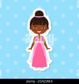 Cute afro american princess in beautiful dress. Vector illustration Stock Photo