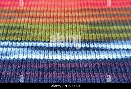 Closeup the Texture of Colorful Striped Alpaca Knitted Wool Fabric in Horizontal Patterns Stock Photo