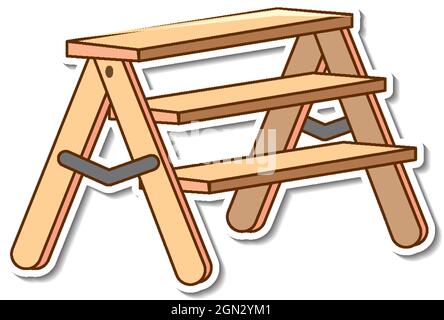 Sticker design with wooden stairs isolated illustration Stock Vector