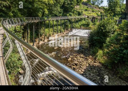The Millennium Walkway by the River Goyt in the Goyt Valley in New Mills, Derbyshire, England, Uk Stock Photo