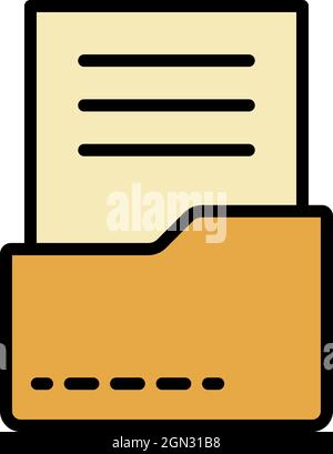Document in folder icon. Outline document in folder vector icon color flat isolated Stock Vector