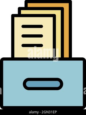 Archival box with documents icon. Outline archival box with documents vector icon color flat isolated Stock Vector