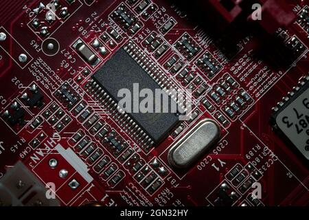 Closeup of electronic circuit board or PCB printed circuit board Stock Photo