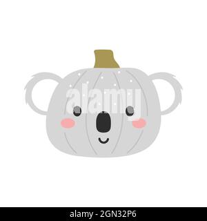 Happy Halloween cute cartoon pumpkin with koala face. Halloween party decor for children. Childish print for cards, stickers, invitation, nursery deco Stock Vector