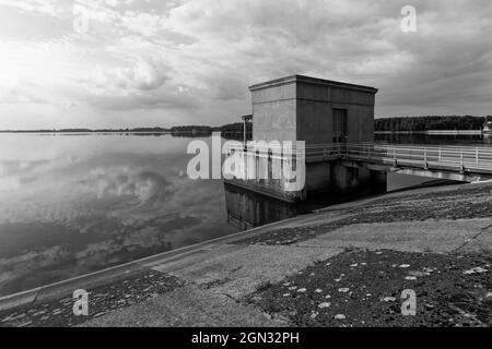 Wetlands downstream the dam and water reservoir. Stock Photo