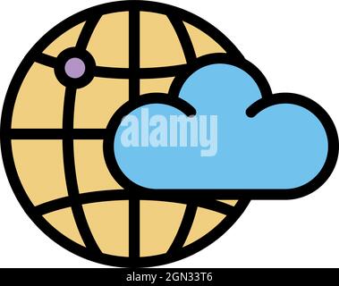 Cloud global space icon. Outline cloud global space vector icon color flat isolated Stock Vector