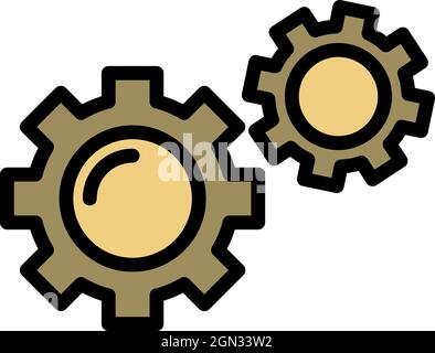 Two gears icon. Outline two gears vector icon color flat isolated Stock Vector