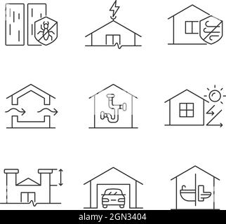 Home building standards linear icons set Stock Vector