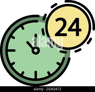 24 hours bank support icon. Outline 24 hours bank support vector icon color flat isolated Stock Vector