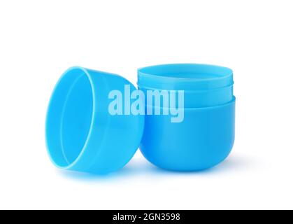 Open blue plastic toy egg isolated on white Stock Photo