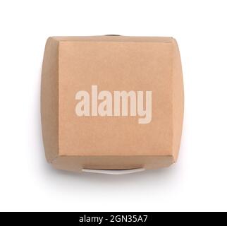 Top view of brown blank paper burger box isolated on white Stock Photo