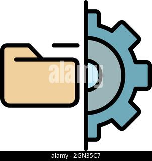 Folder and gear icon. Outline folder and gear vector icon color flat isolated Stock Vector