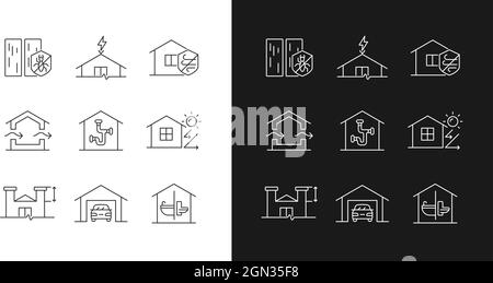 Home building standards linear icons set for dark and light mode Stock Vector