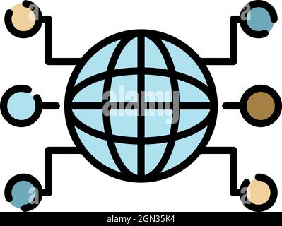 Globe and remote sites icon. Outline globe and remote sites vector icon color flat isolated Stock Vector