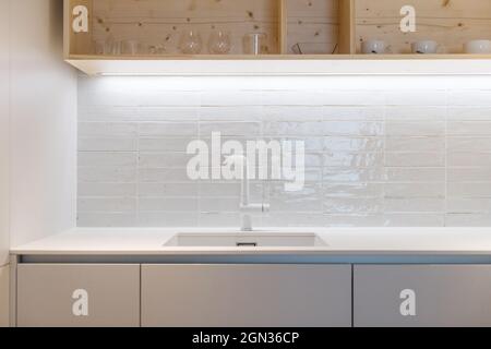 Detail of water tap in modern kitchen Stock Photo