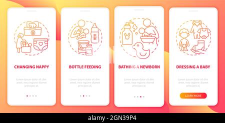Infant care red gradient onboarding mobile app page screen Stock Vector