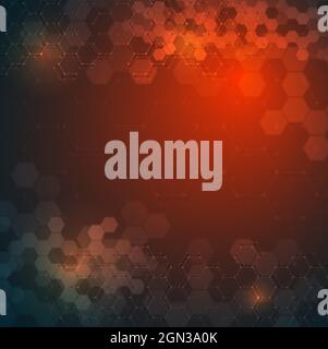 EPS 10 vector abstract science and futuristic hexagonal technology concept background. Digital image with red light effects and blurs over darker back Stock Vector