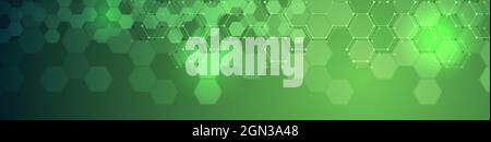 EPS 10 vector abstract science and futuristic hexagonal technology concept background. Digital image with green light effects and blurs over darker ba Stock Vector