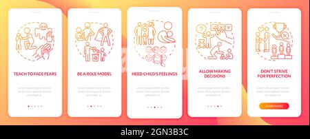 Bringing up tips red gradient onboarding mobile app page screen Stock Vector