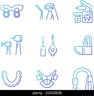 Dental visit gradient linear vector icons set Stock Vector
