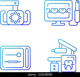 Dental devices gradient linear vector icons set Stock Vector