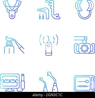 Dental check up gradient linear vector icons set Stock Vector