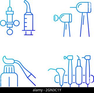 Oral surgery tools gradient linear vector icons set Stock Vector