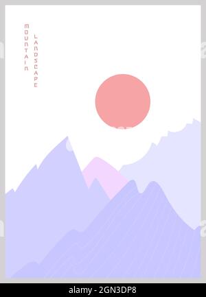 Abstract mountain landscape poster. Geometric landscape background in asian japanese style. Stock Vector