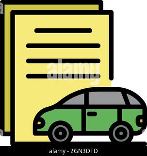 Car and documents icon. Outline car and documents vector icon color flat isolated Stock Vector