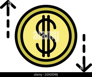 Dollar in a circle and arrows icon. Outline dollar in a circle and arrows vector icon color flat isolated Stock Vector
