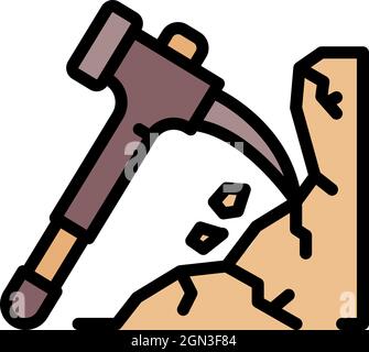 Mining axe icon. Outline mining axe vector icon color flat isolated Stock Vector