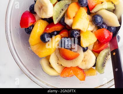 Directly above shot of fruit salad in a bowl Stock Photo