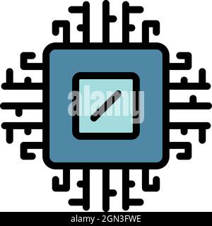 Computer processor icon. Outline computer processor vector icon color flat isolated Stock Vector