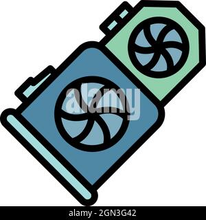Double mining video card icon. Outline double mining video card vector icon color flat isolated Stock Vector