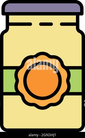 Plum jam jar icon. Outline plum jam jar vector icon color flat isolated Stock Vector