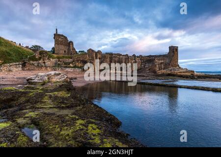 The historic remains of St Andrews Castle, a 13th century medieval fortress situated on a cliff top to the north of the town in Fife. Stock Photo