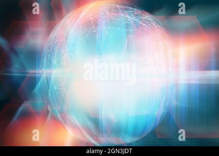 Graphical block-chain technology inside globe sphere - Global connectivity concept Stock Photo