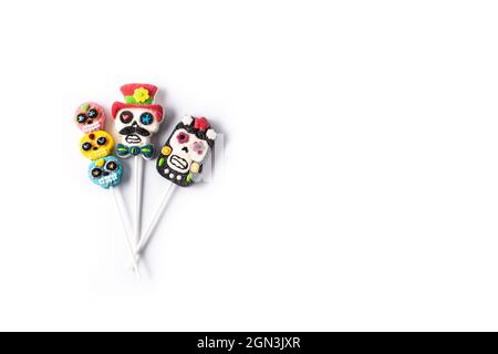 Candy skull lollipops isolated on white background Stock Photo