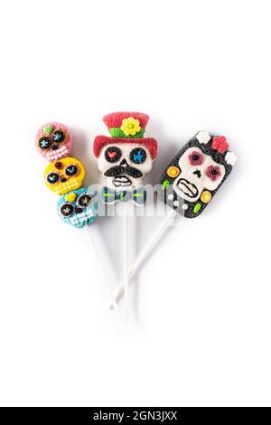 Candy skull lollipops isolated on white background Stock Photo