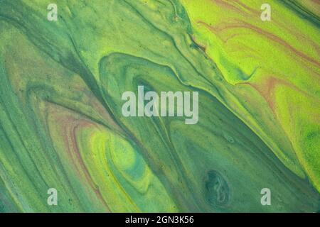 Abstract fluid art background dark green and olive colors. Liquid marble. Acrylic painting with gradient and splash. Watercolor backdrop with wavy pat Stock Photo