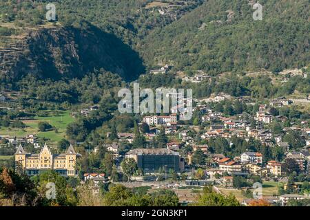 Aerial view of Saint Vincent, Aosta Valley, Italy, on a sunny summer day Stock Photo